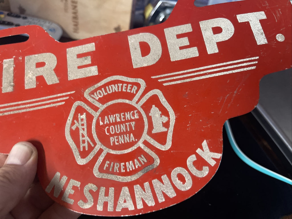 Original Fire Dept Lawrence County Penna Smaltz  License Plate Topper Gas Oil4