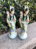 Vintage Lot Of 2 Japanese Geisha Girls Statue Figurines 7” Tall0