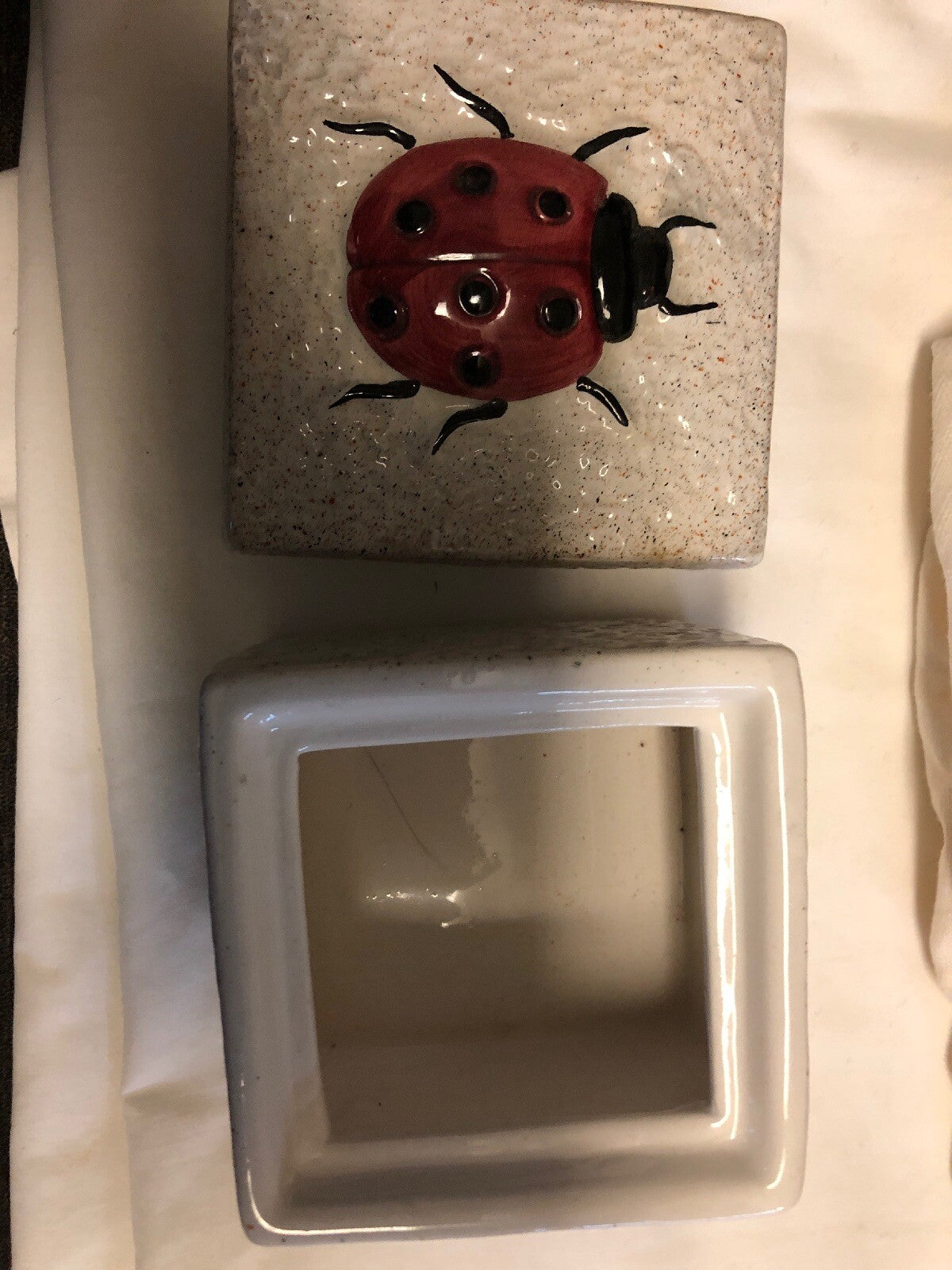 Porcelain Insect Box Red Ladybug Ceramic White Jewelry Container0