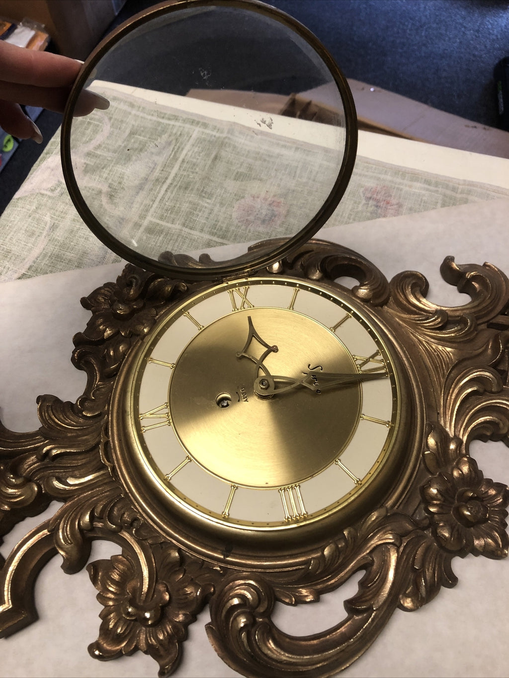 Vintage Syroco 8 Day German Wall Clock 22”x11” Not Working9