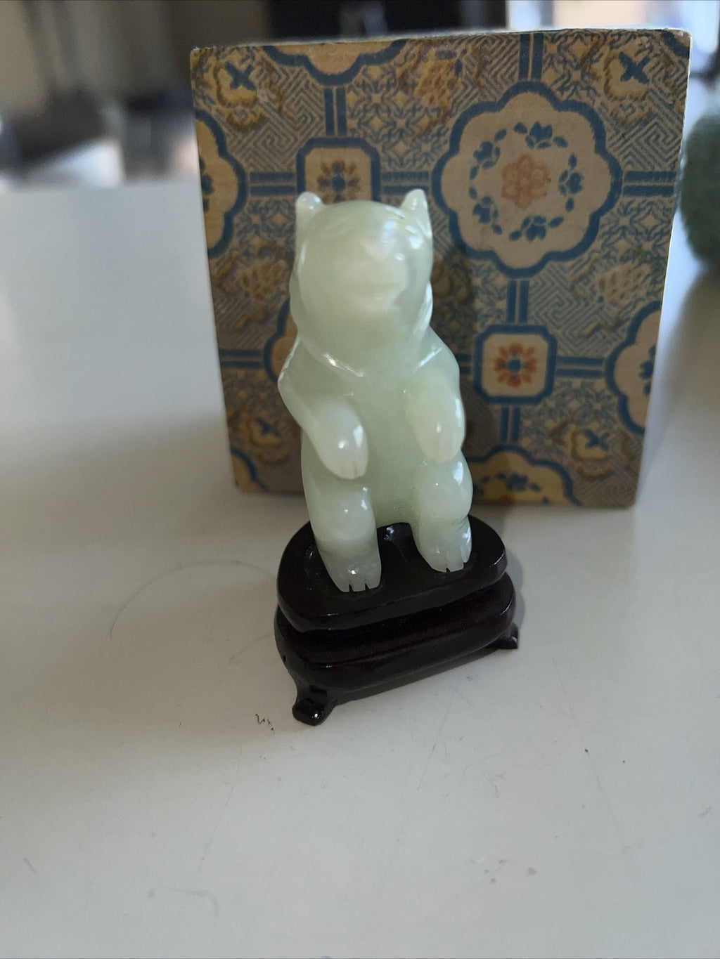 Vintage Carved Stone Bear Spirit Animal Mini Figure With Stand And Box1