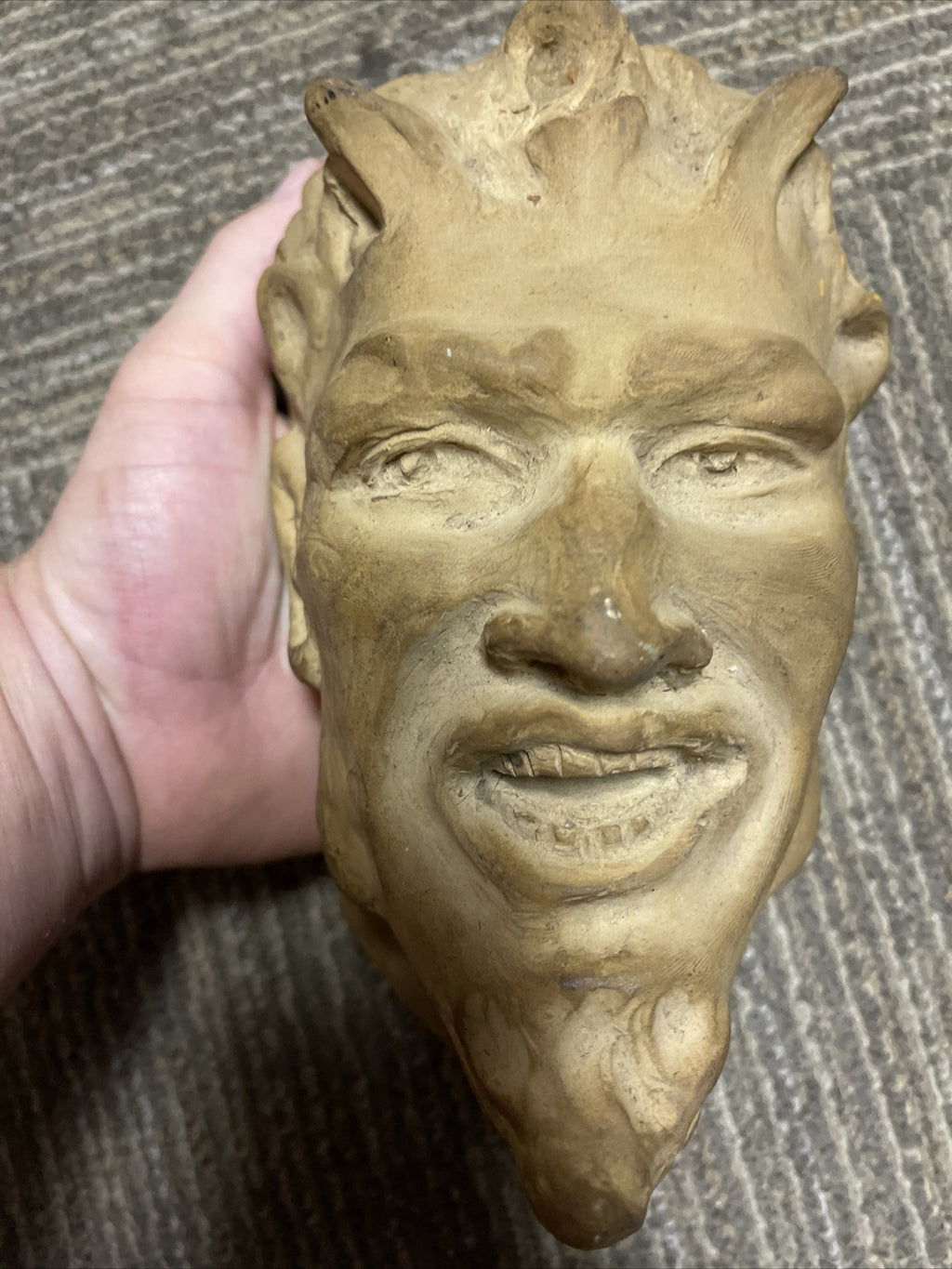 1912 Antique Devil Demon Gargoyle Monster Head Sculpture Oddities signed chase5