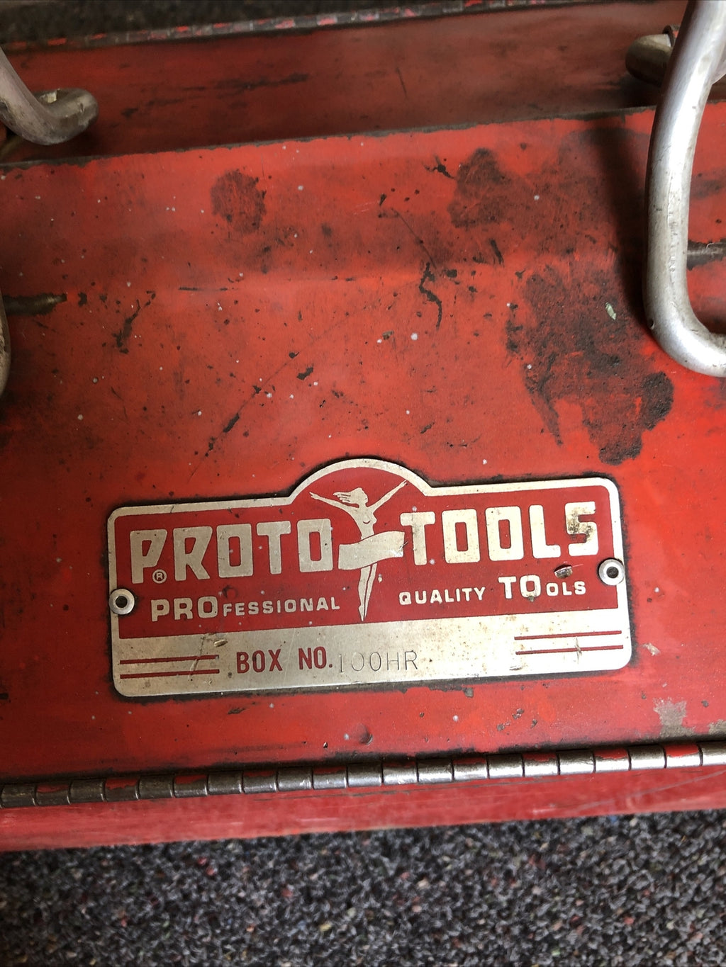 RARE Vintage Red PROTO Tools 100HR Portable Tool Box With Removable Tray 21x8.5”2
