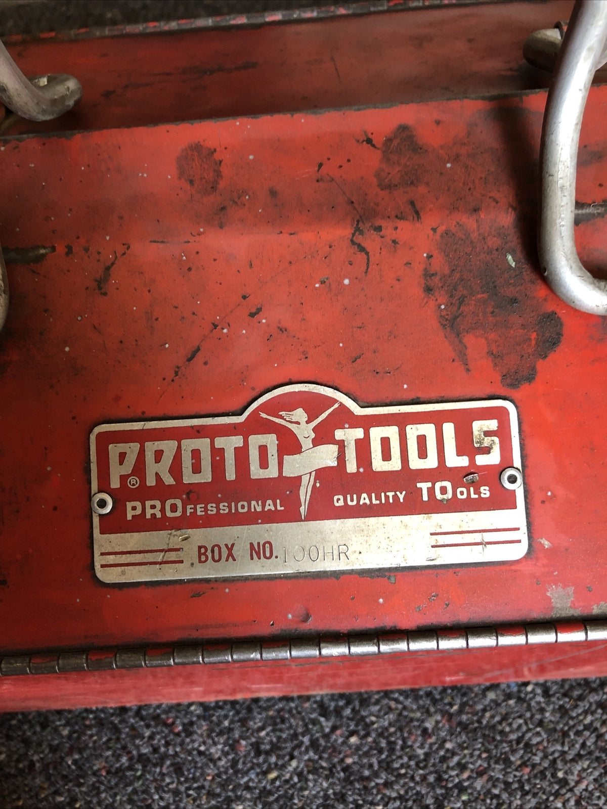 RARE Vintage Red PROTO Tools 100HR Portable Tool Box With Removable Tray 21x8.5”2