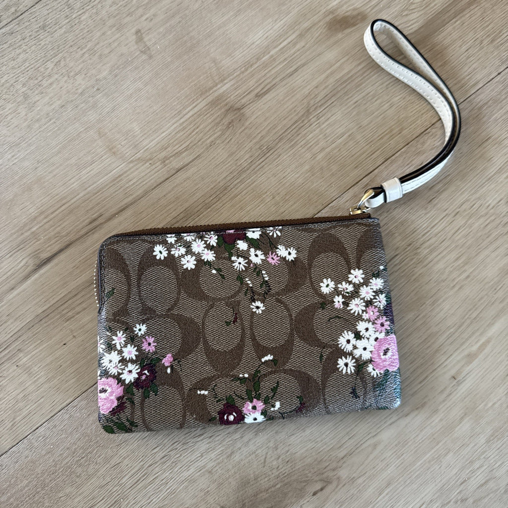 Coach Small Wristlet Signature C Floral Print Brown Pink IM/Brown Pink2