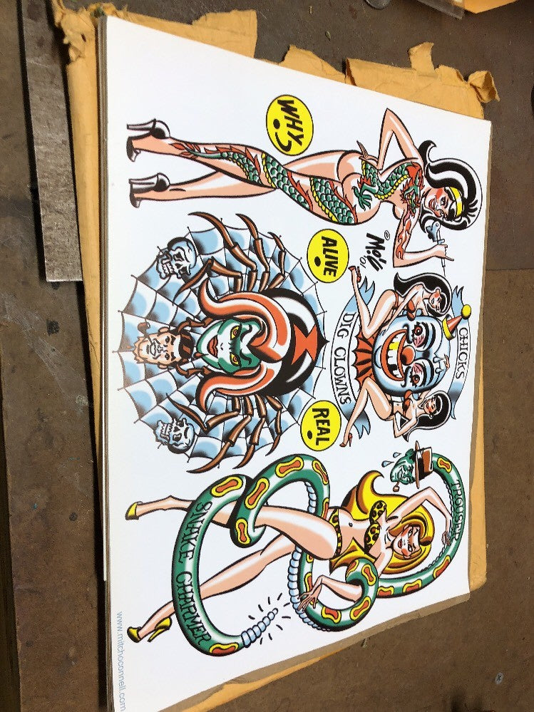 Mitch OConnell  CHICKS LOVE CLOWNS Flash Art Sheet No Sticker 2001 Rare!0