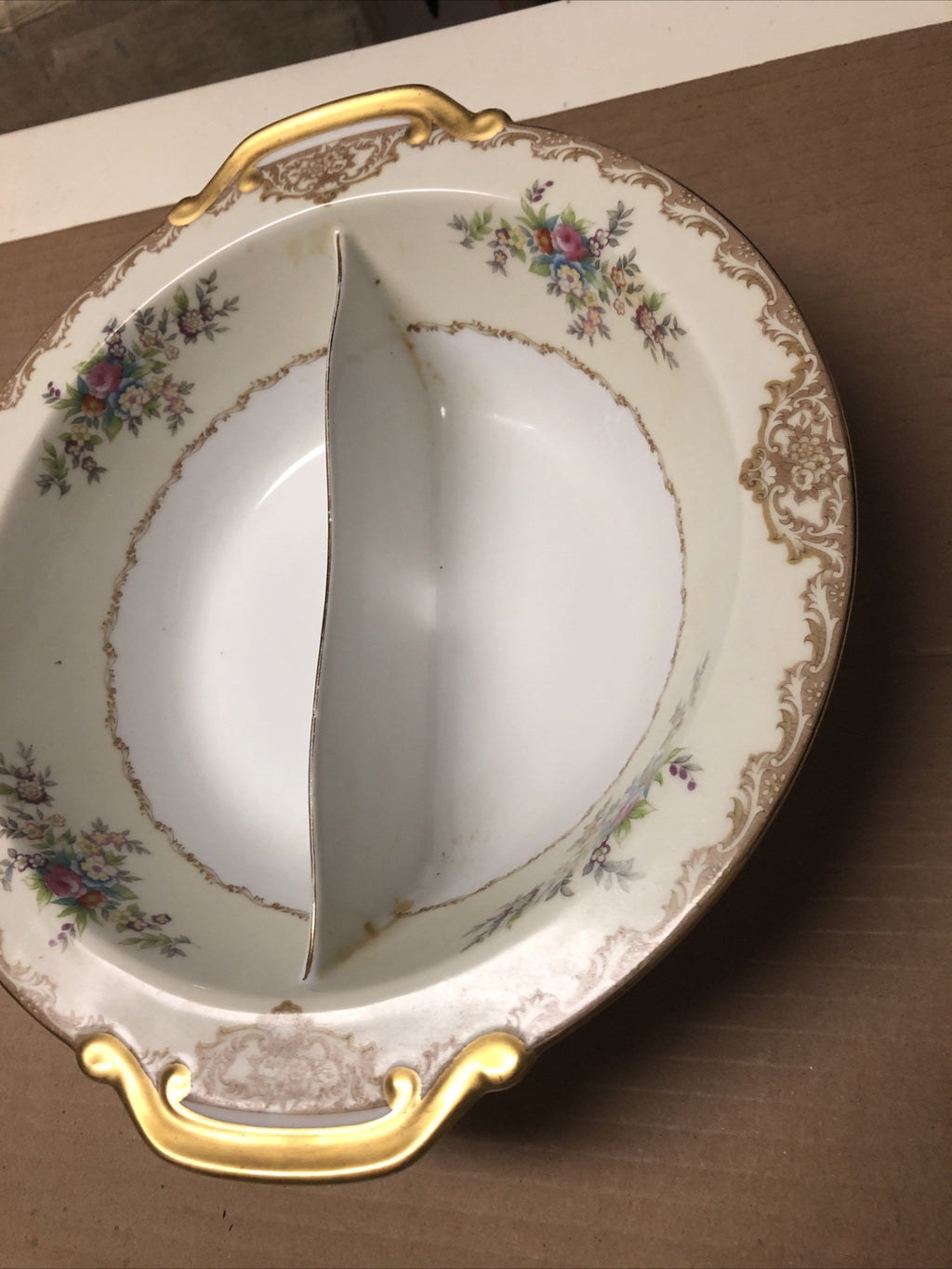 Vintage Meitro China Round Divided Vegetable Bowl Japan Flower Design 10.5”2