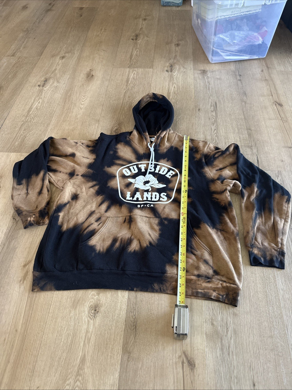 Outside Lands SF CA Festival Hoodie Bleach Dye Acid Wash Reworked Black Tan3