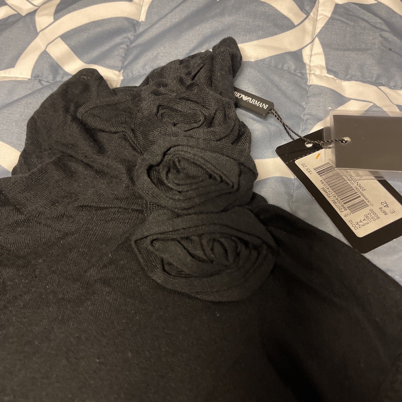 NWT vintage emporio armani women top blouse size 42 Black Rose Turtleneck $3501