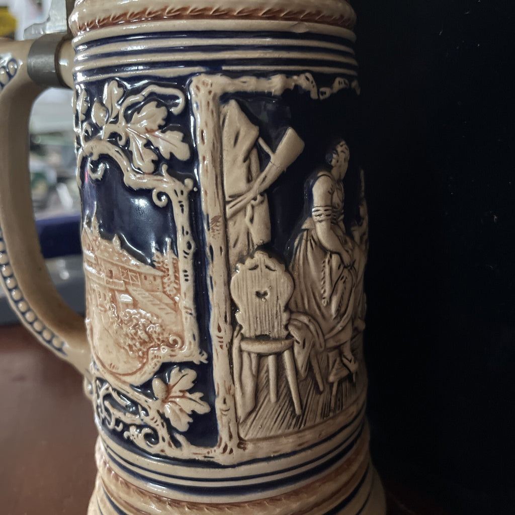Antique German Germany pre WW1 signed Porcelain Lidded Beer Stein Mug 10.5”5