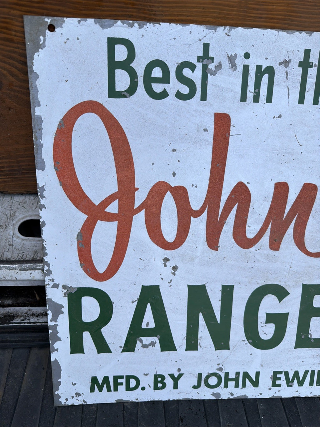 John Ewing Range Feeds Original Painted Metal Not Porcelain Sign Best In West1