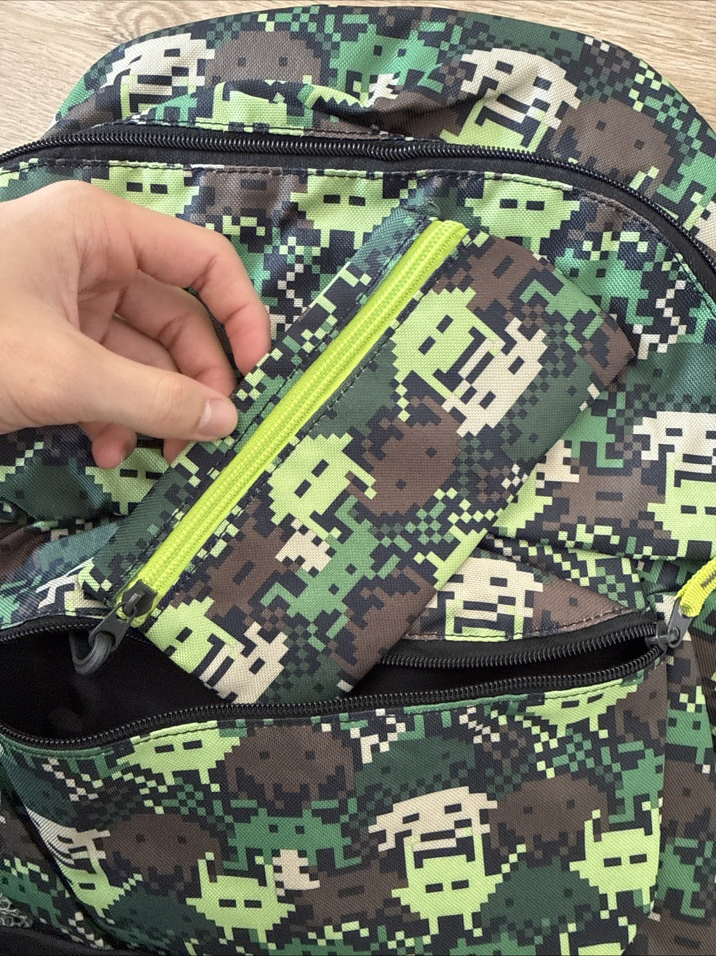 Pixelated Camouflage School Backpack Book Bag 16" Full Size Green Black2