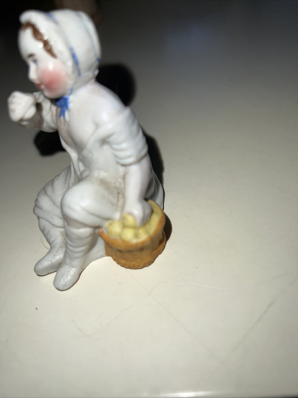 Vintage Bisque Lady in Bonnet with Lemon Basket Picnic Figurine Hand Painted5
