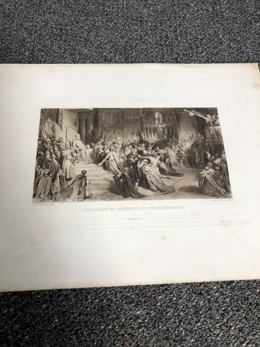 ETCHING - CORONATION OF BALDWIN I. Louis Gallait, Pinx.1