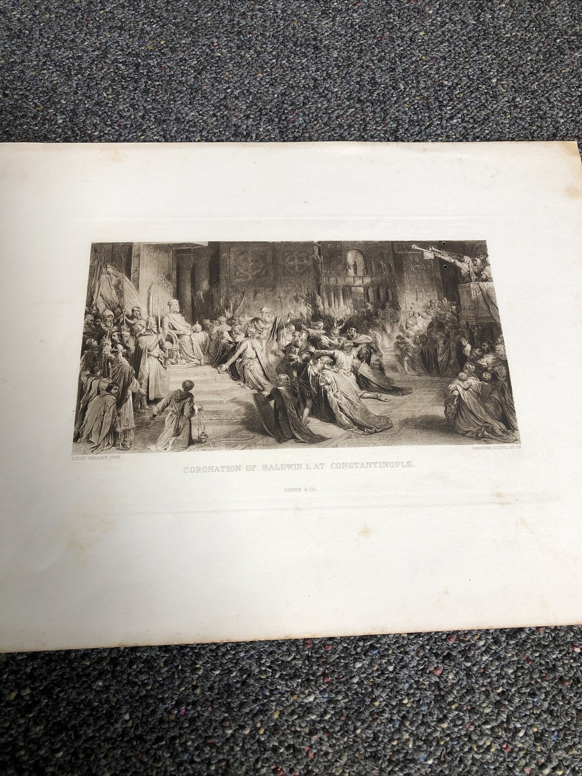 ETCHING - CORONATION OF BALDWIN I. Louis Gallait, Pinx.1