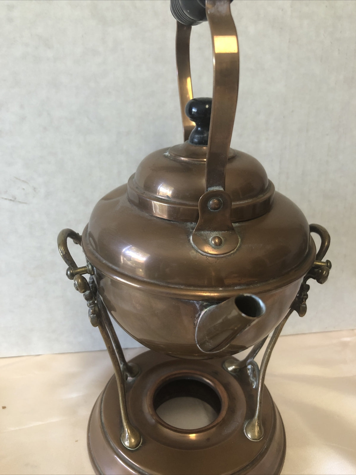 Antique S&C Trade Mark Copper Teapot With Stand & Burner3