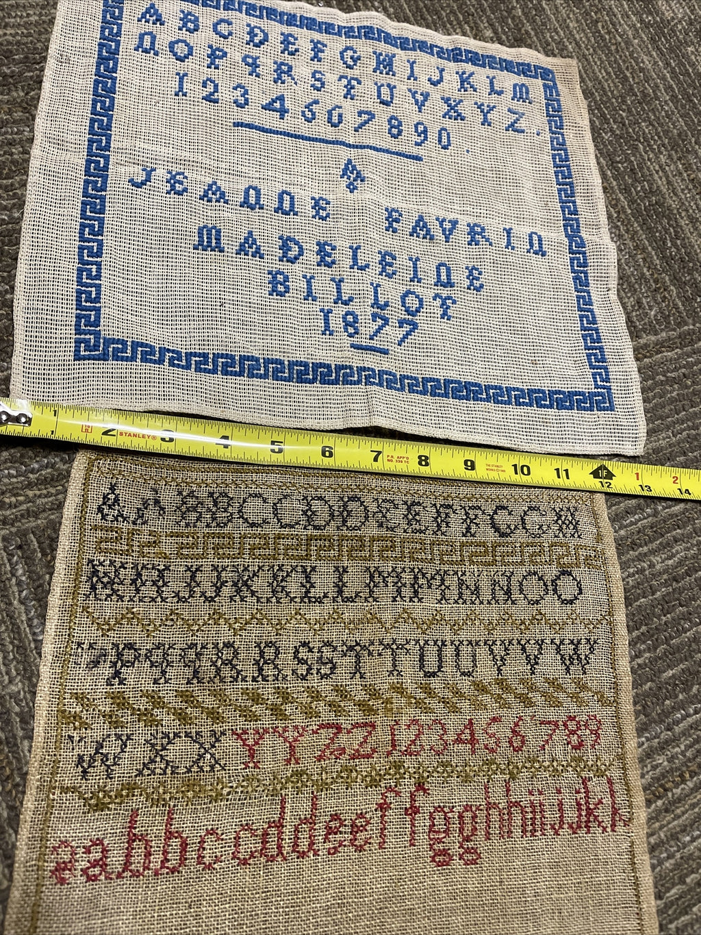 Antique Sampler Lot Of 2 1870s Alphabet Named3