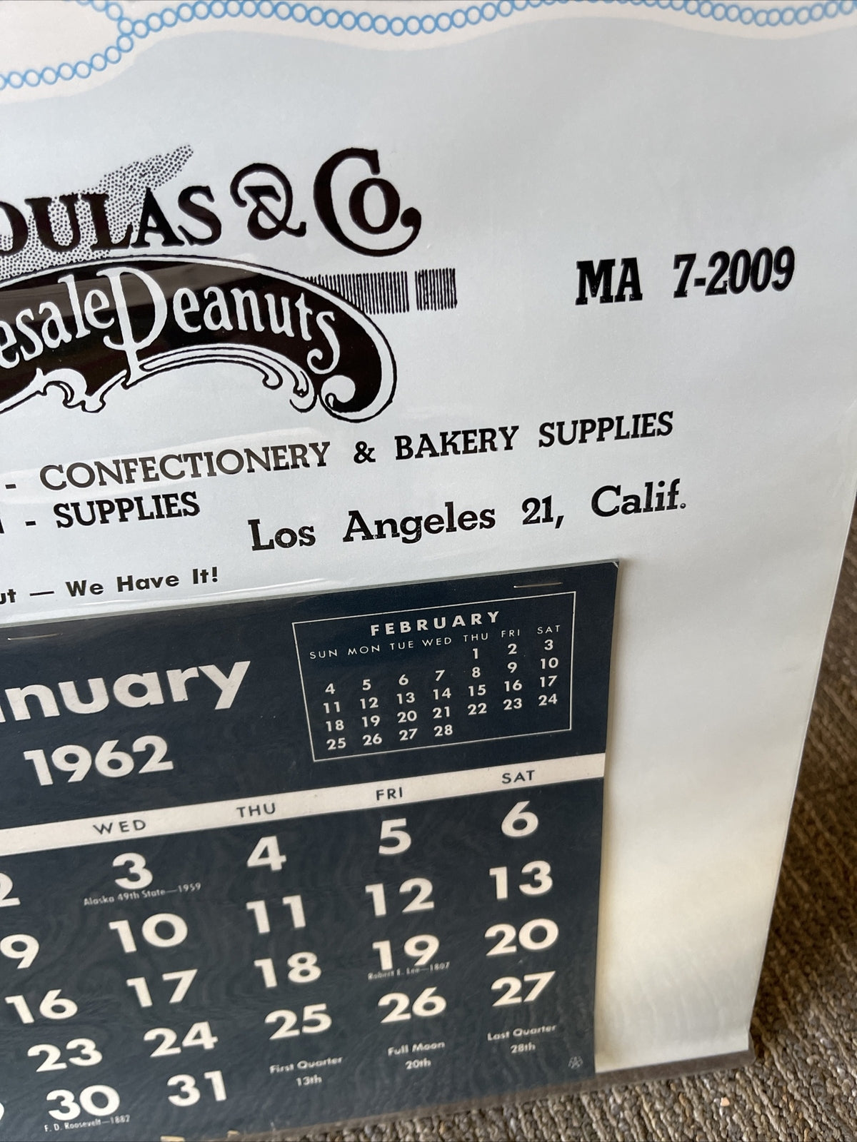 Rare VTG Gust Picoulas Wholesale Peanuts 1962 Calendar Los Angeles Pin Up4