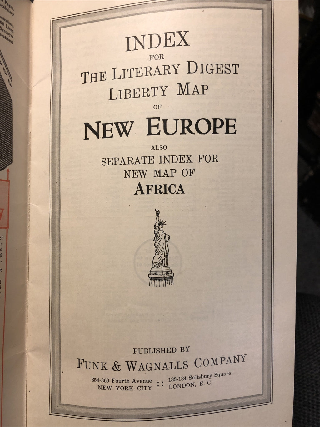 Index for the Literary Digest Liberty Map New Europe & New Map of Africa 19202