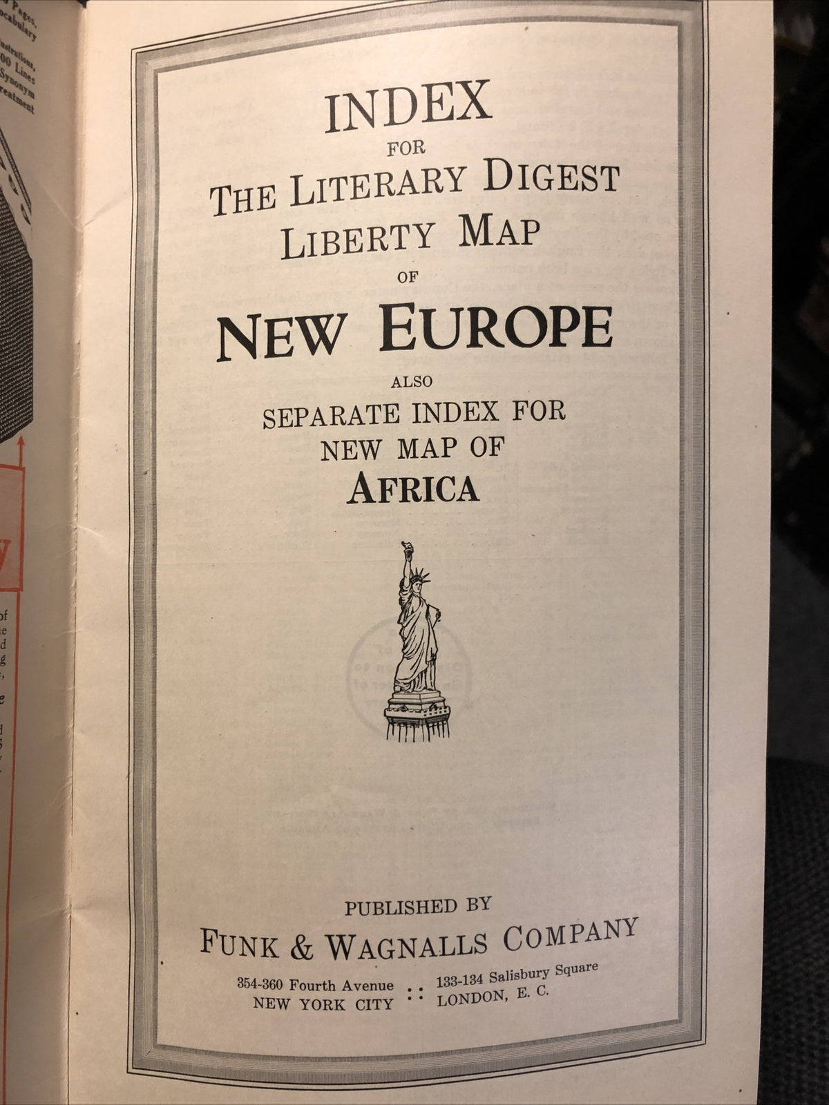 Index for the Literary Digest Liberty Map New Europe & New Map of Africa 19202