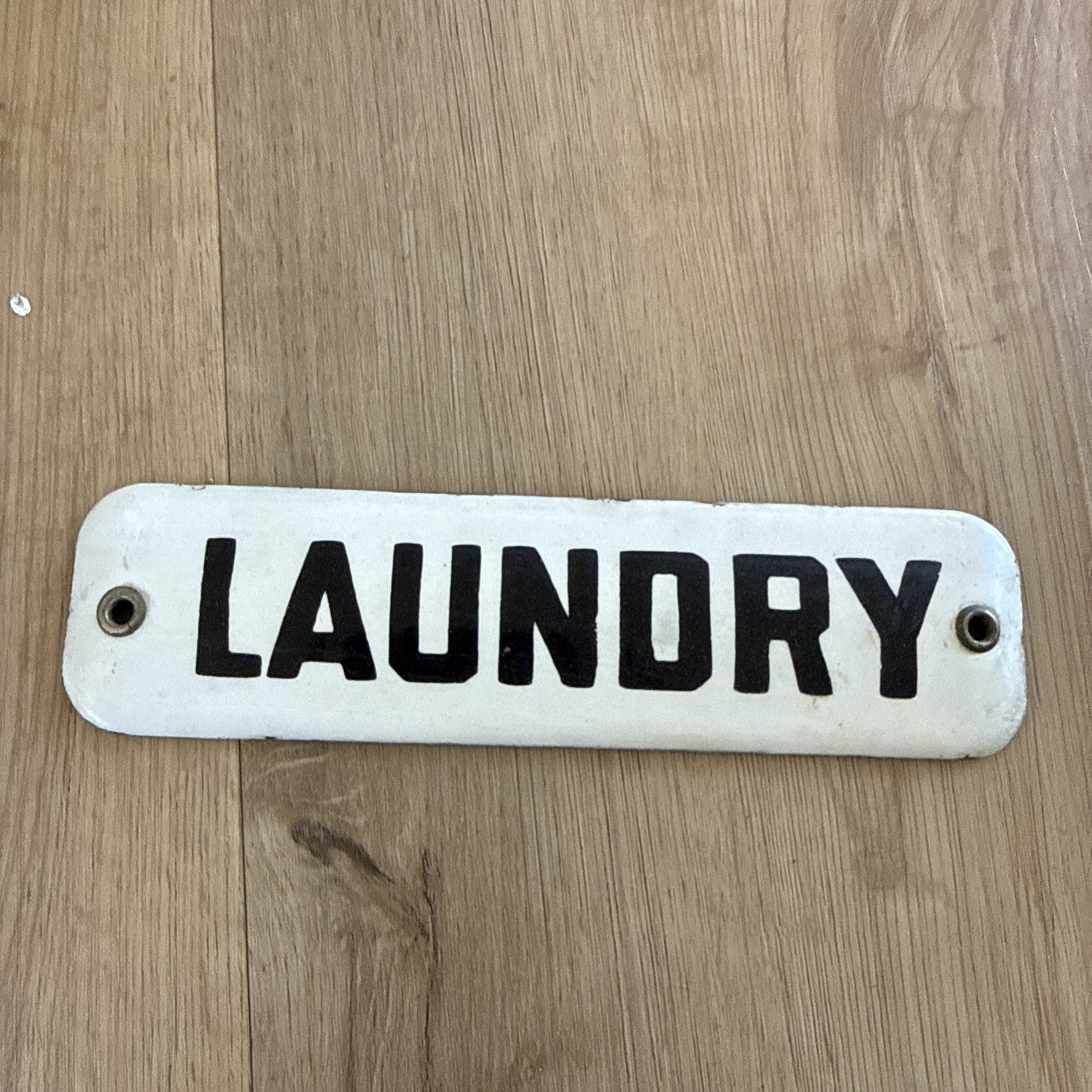 Vintage Porcelain Enameled LAUNDRY Metal Sign Door Plaque White Black Farmhouse1