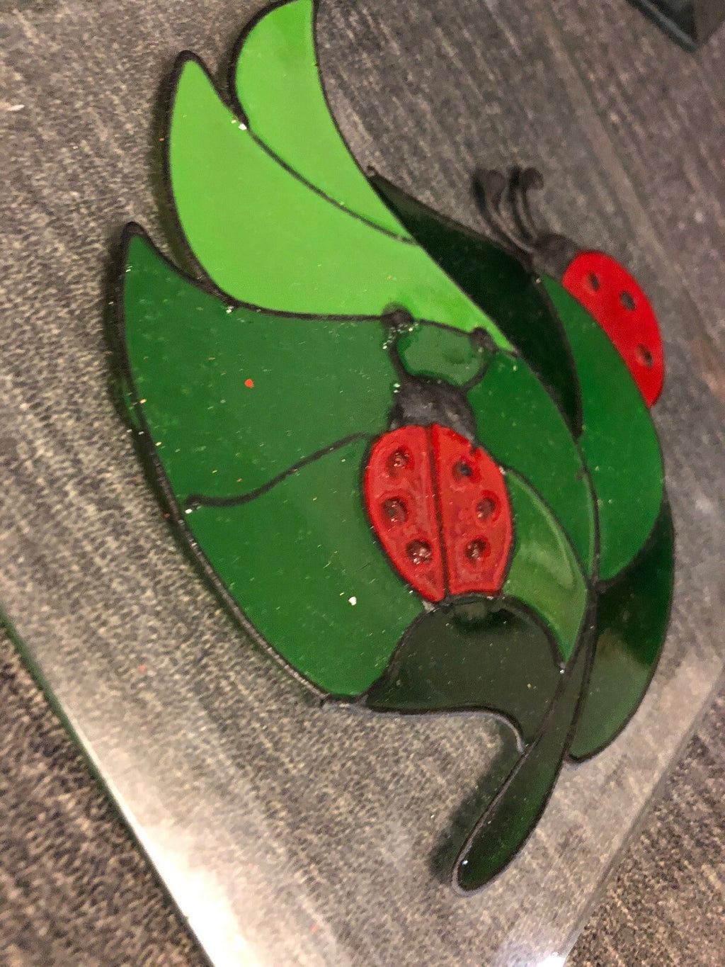 Contemporary Fused Art Glass  Hanging Plaque  Ladybugs 6” x 6”1