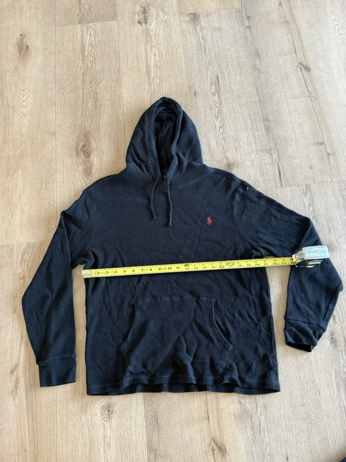 Polo Ralph Lauren Waffle Knit Hoodie Mens Black Thermal Pullover sz XL2