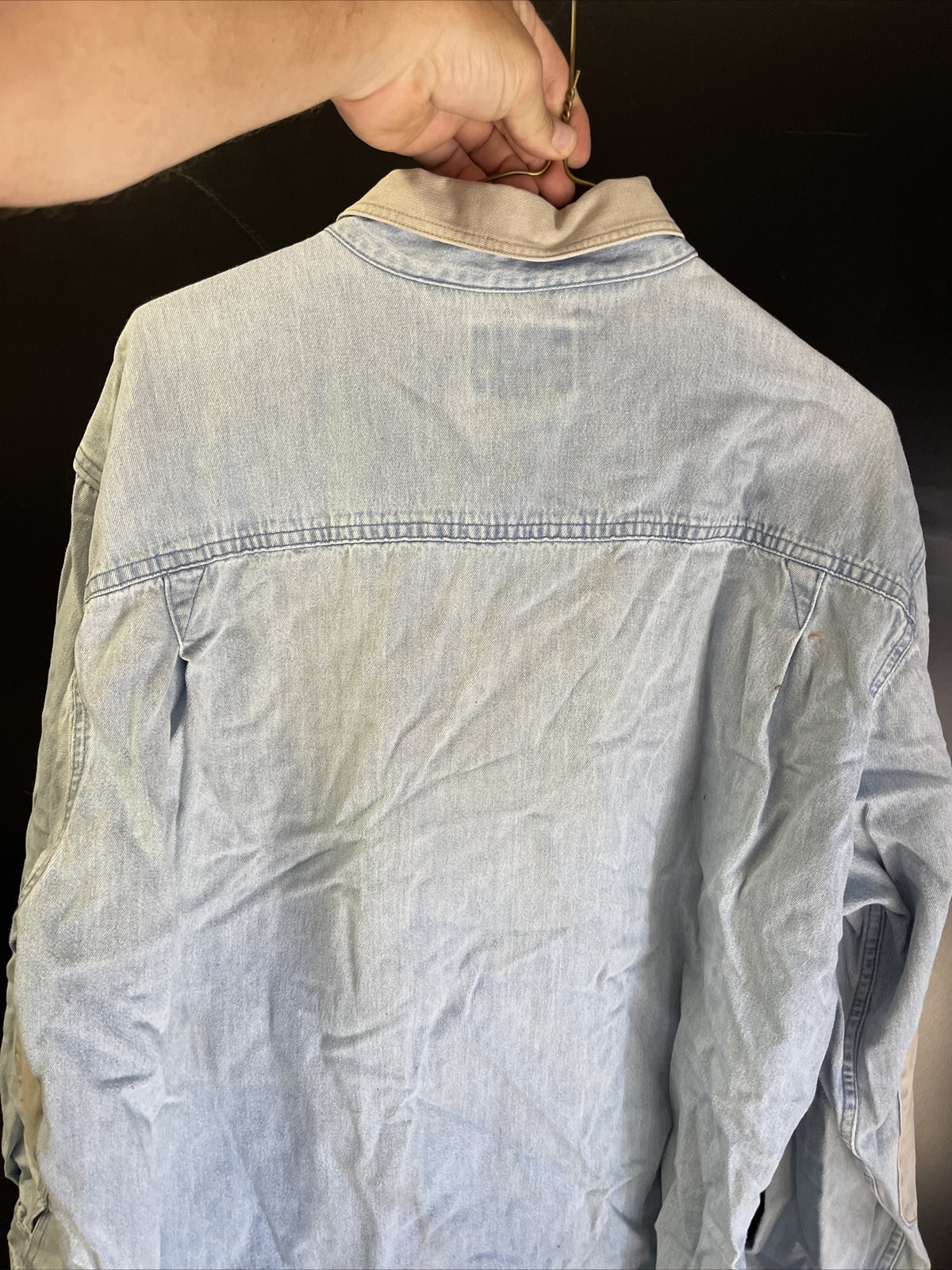 Woolrich Denim Elbow Patch Sz XL Long Sleeve Button Up Shirt Barn Chore Jacket6