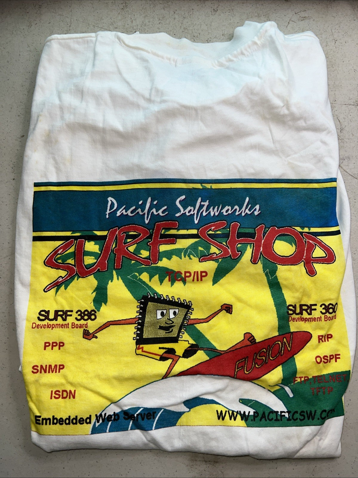 Vintage Pacific Softworks “Surf Shop” Tech T-Shirt XL Hanes USA Embedded SyS0