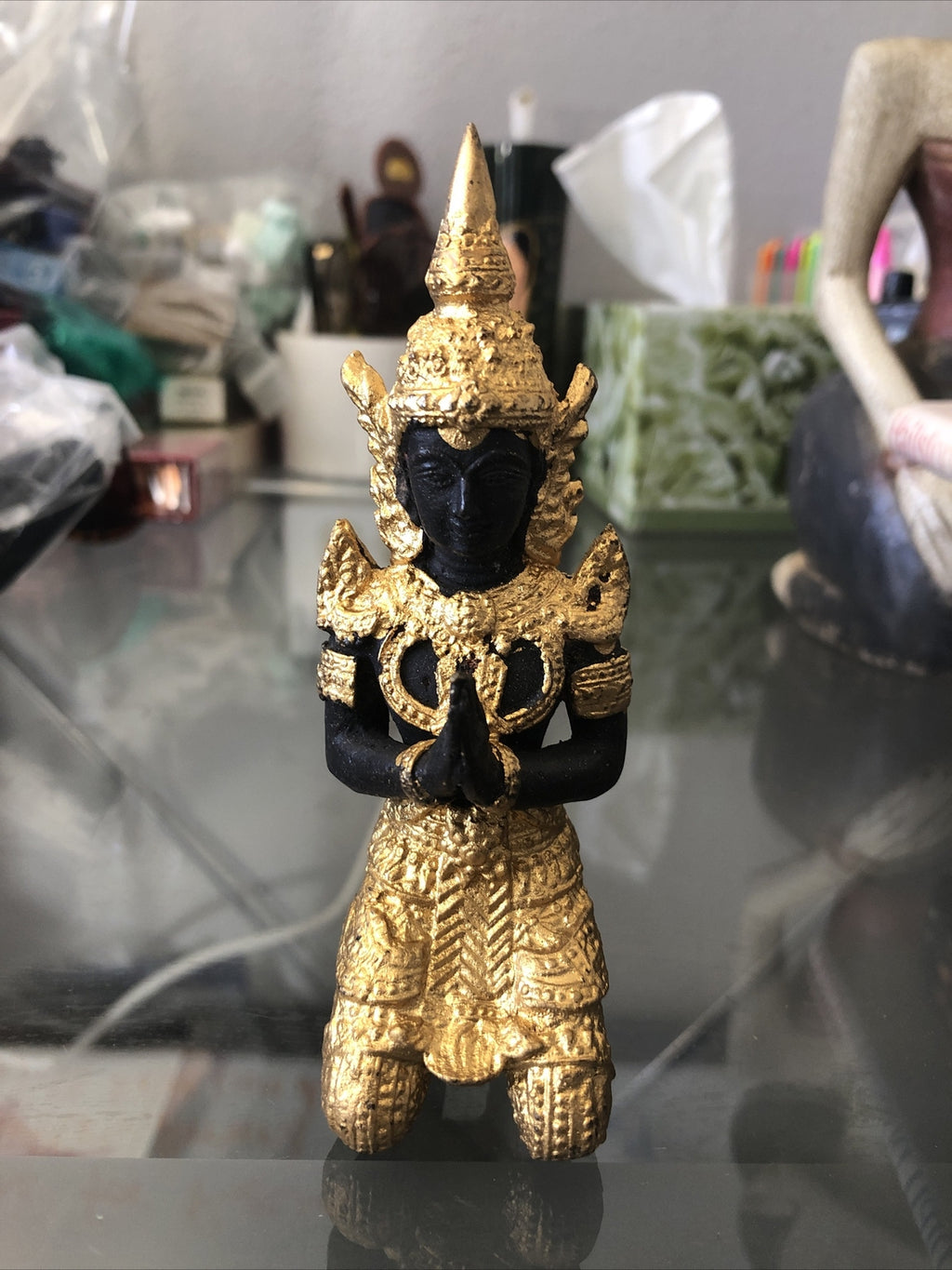 Buddhist Statue Figure Antique Namaste Thailand Thai God Figure About 5” Tall0
