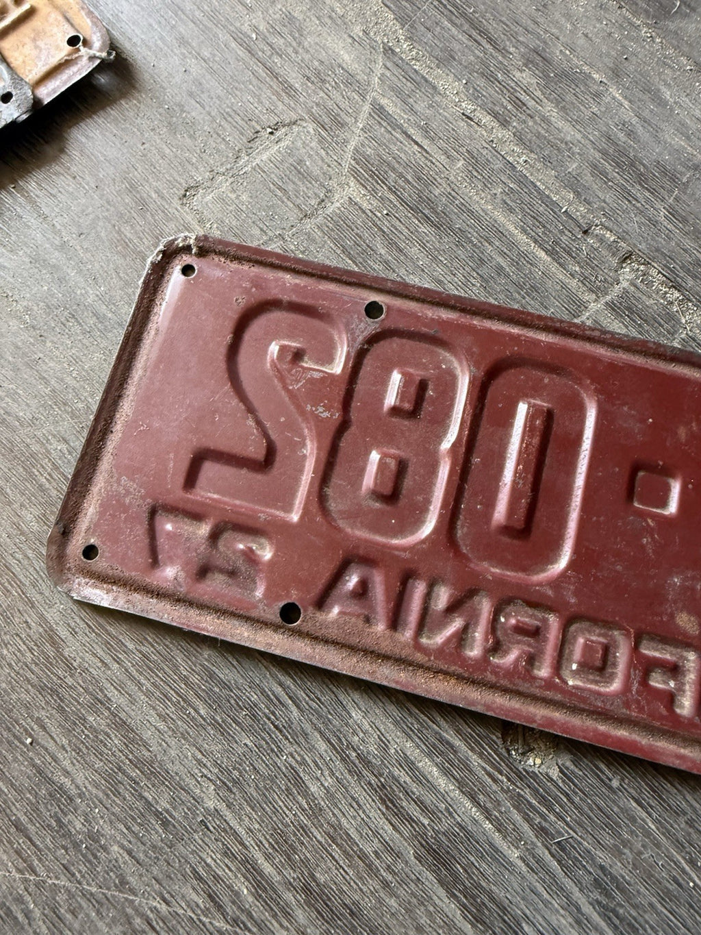 Vintage 1927 California License Plate - Original Maroon & White - YOM Clear5