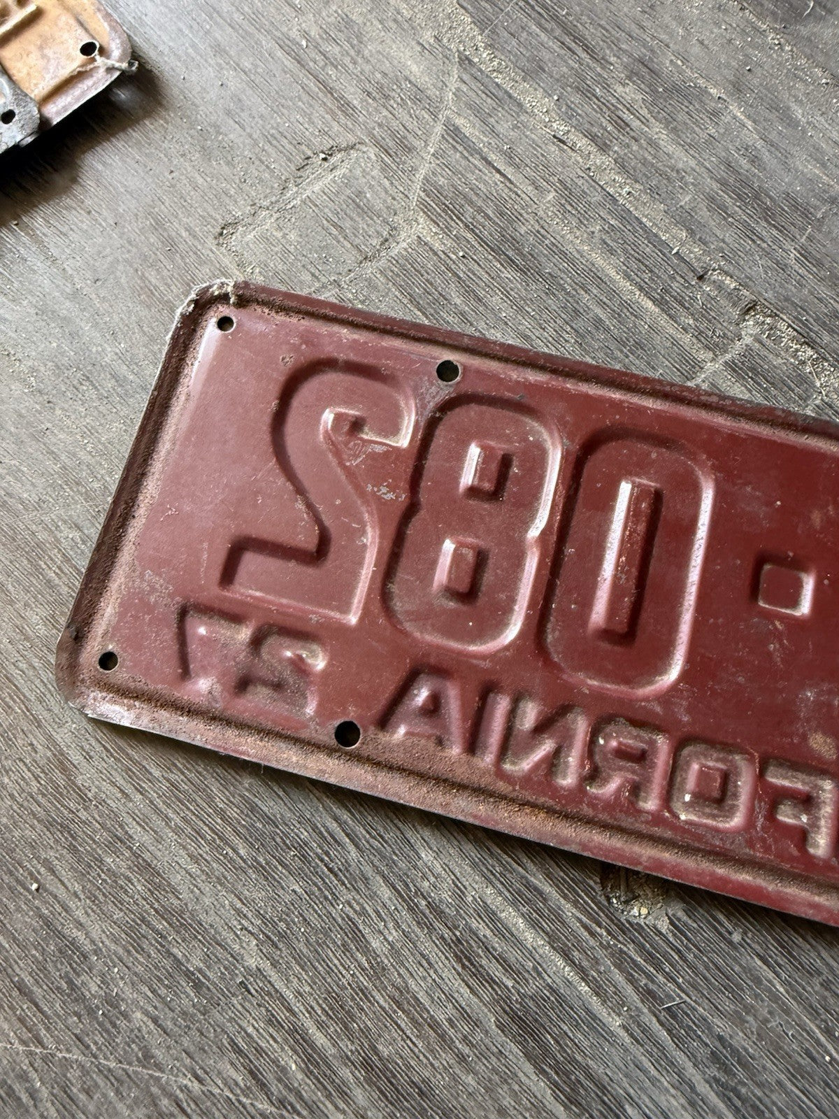 Vintage 1927 California License Plate - Original Maroon & White - YOM Clear5