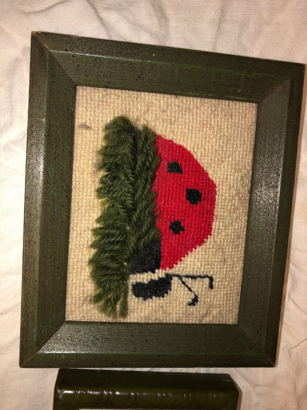 Vintage Hand Crochet Ladybug - Framed Wall Hanging Picture 3.5”x4” & Art 6”x5”1