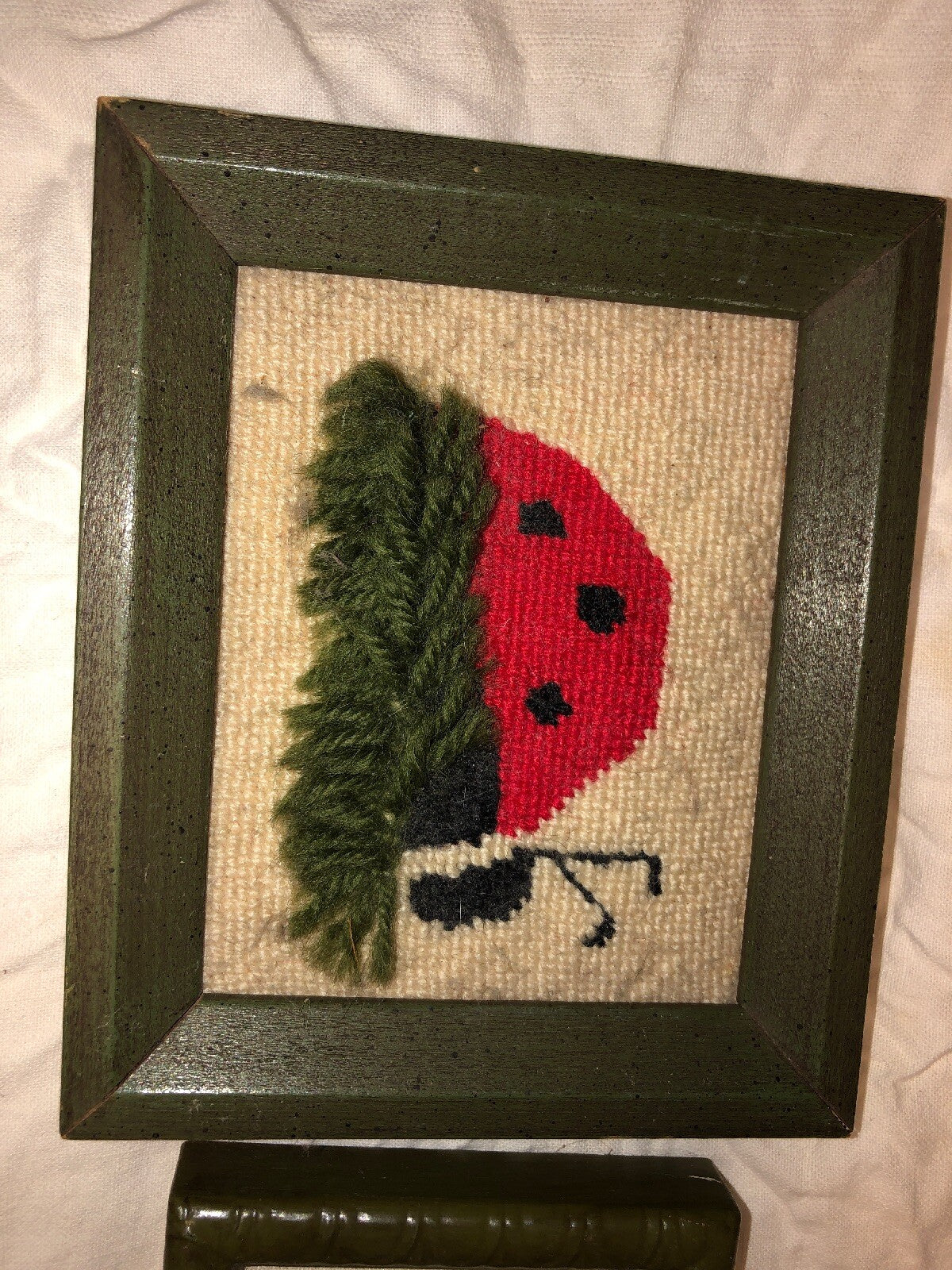 Vintage Hand Crochet Ladybug - Framed Wall Hanging Picture 3.5”x4” & Art 6”x5”1
