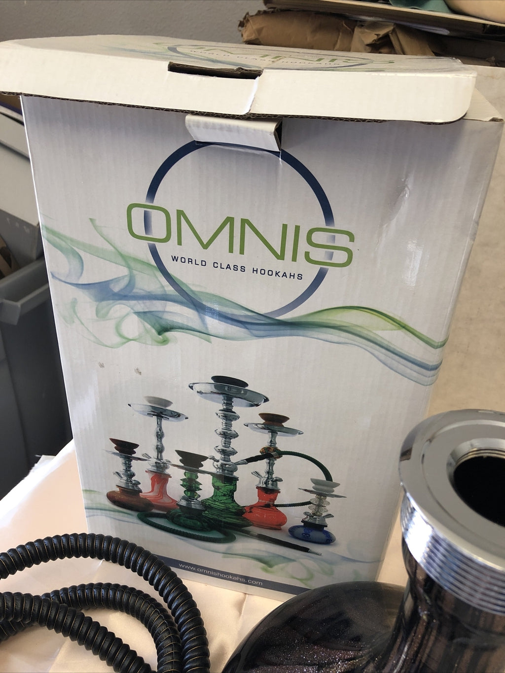 OMNIS World Glass Hookah Brown/Black Hookah W/ All Parts Box Is Damaged10