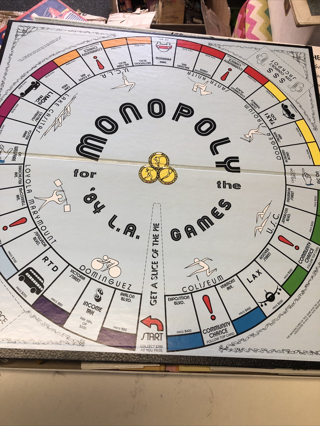 1984 '84 LA Games Monopoly game set, original box & pieces, instructions, cards3