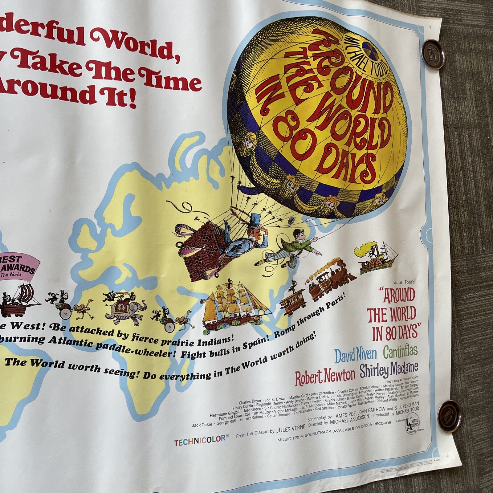 1968 Large AROUND  THE WORLD IN 80 DAYS  original U.S Theater Display Poster 60”5