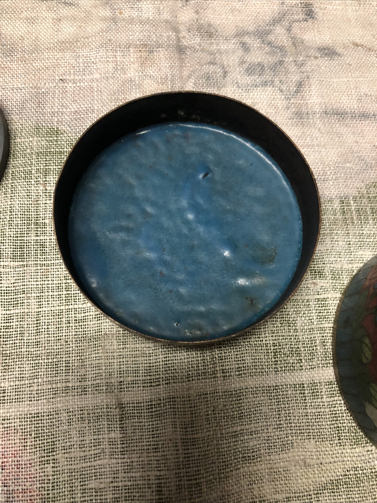 Antique Chinese Cloisonne Metal Tea Caddy 3”x3”3