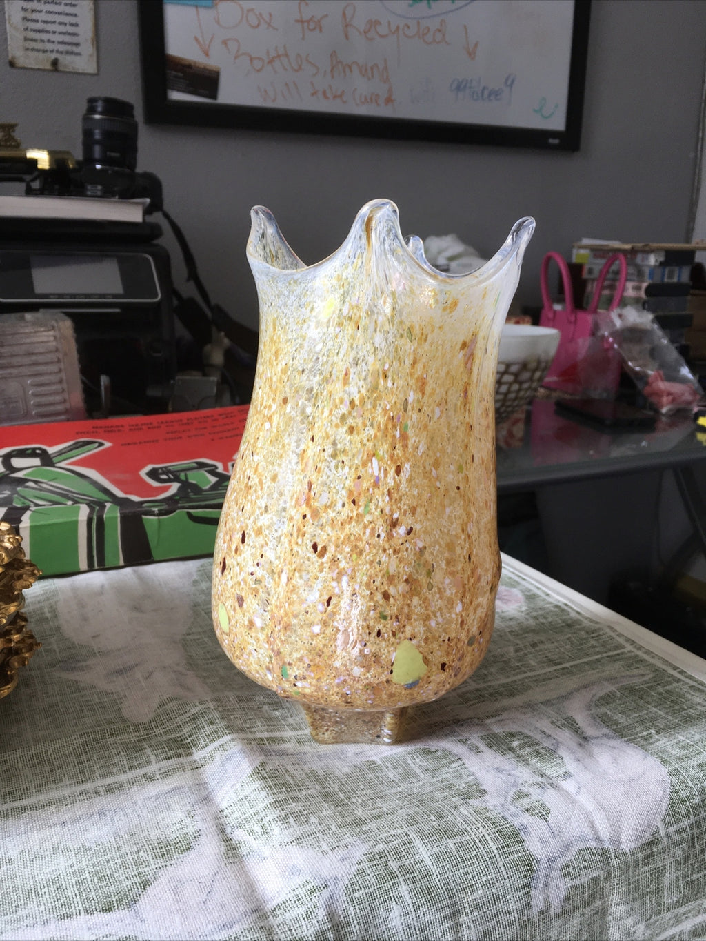 Vintage Hand Blown Murano Style Glass Vase 8.5”x5”0