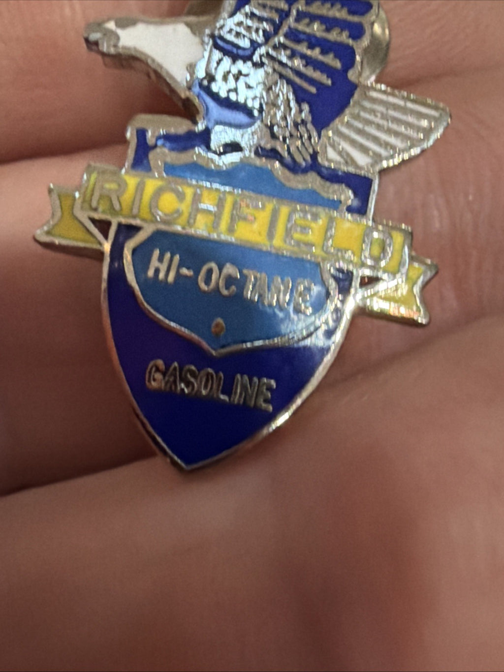 1980's Richfield GASOLINE Enameled Pin Back - High Hi Octane Motor Oil1