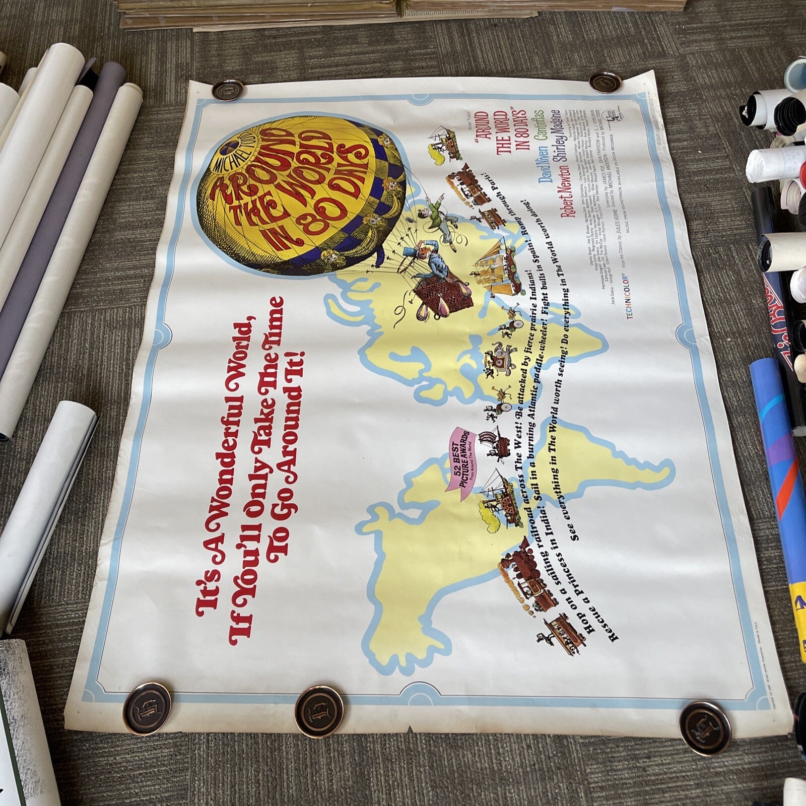 1968 Large AROUND  THE WORLD IN 80 DAYS  original U.S Theater Display Poster 60”0