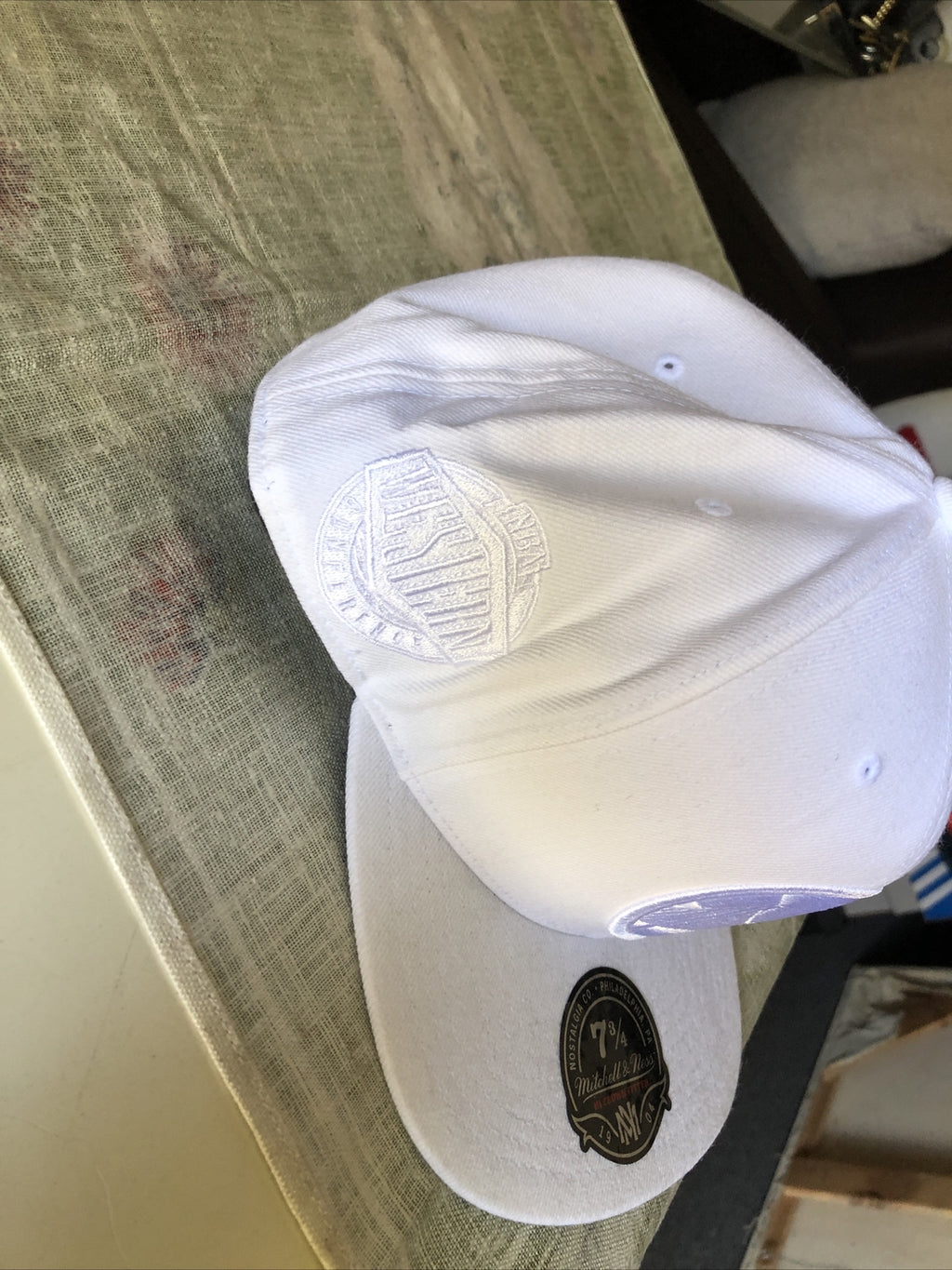 RARE Mitchell & Ness NBA Western Conference White Fitted Cap Hat Size 7 3/4 NOS7