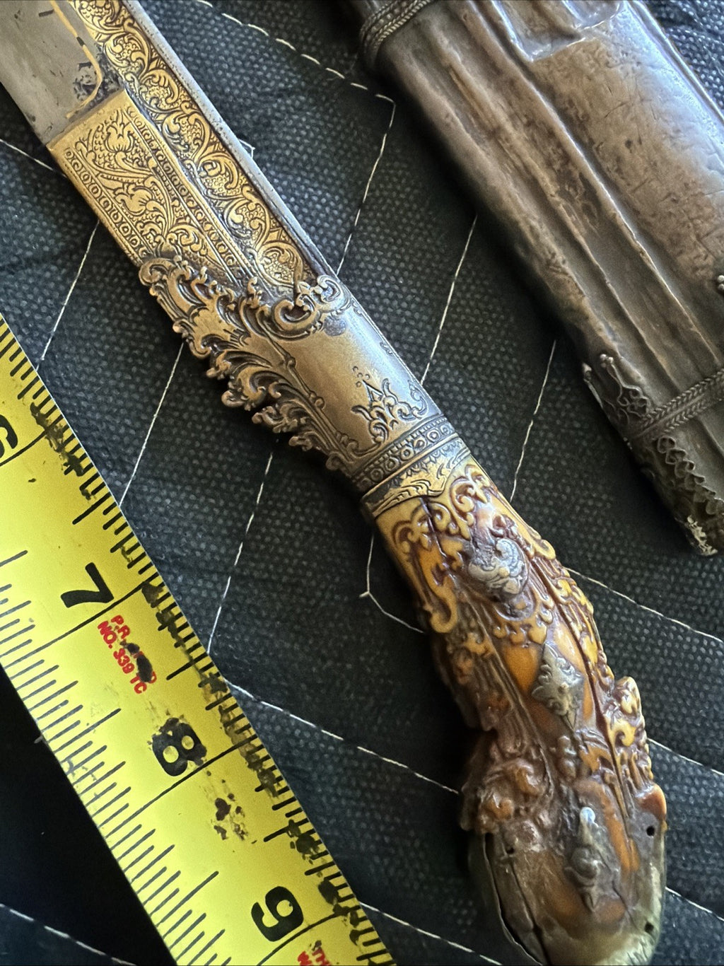 Piha Kaetta Dagger Knife Horn Brass Silver Sheath Wood Antique Sri Lanka Ceylon1