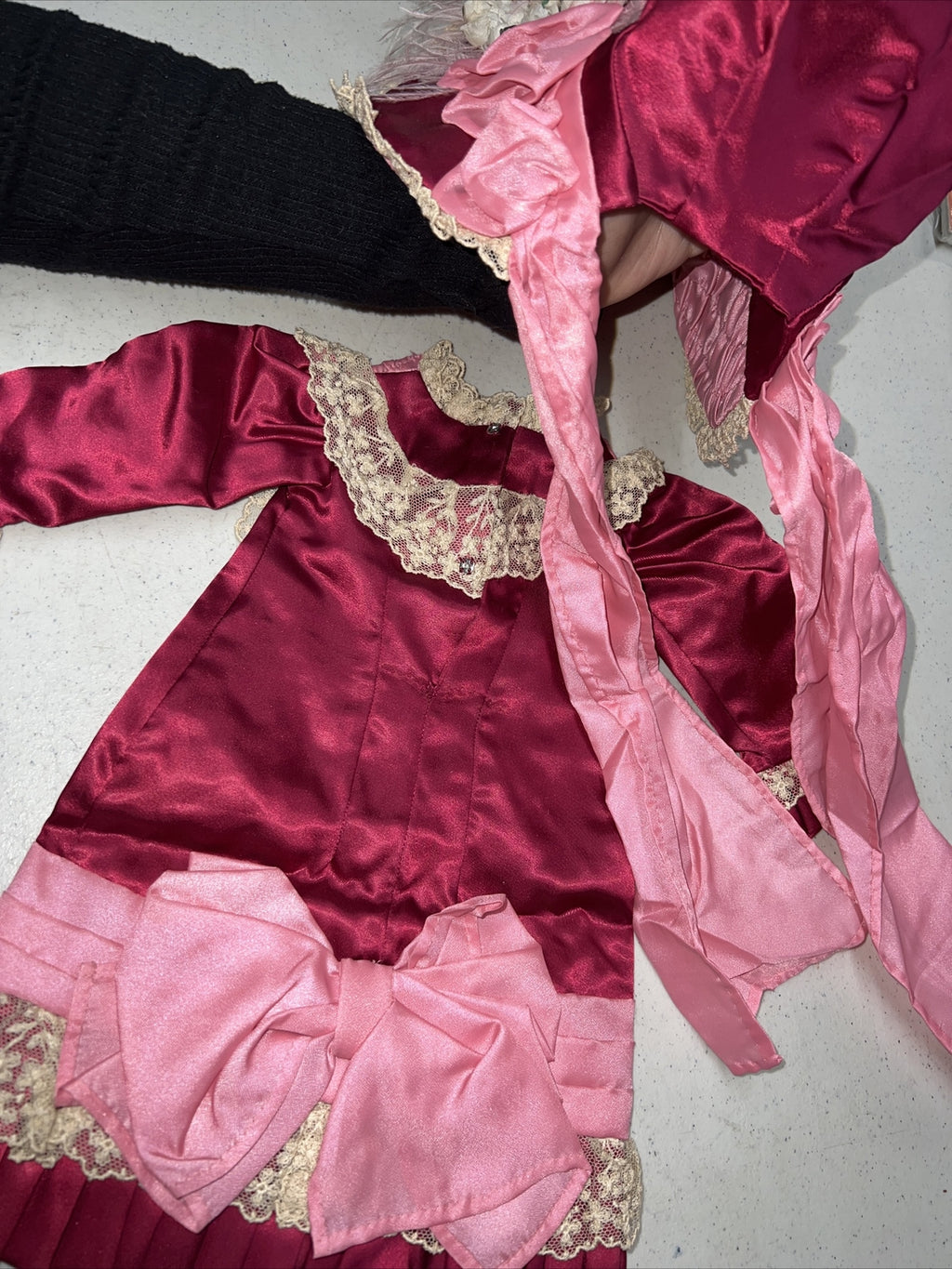 Beautiful Pink Antique Vintage 1800’s Doll Dress and Hat Set4