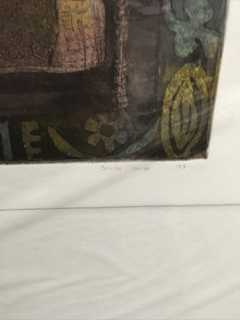Bonita Louise Art Original Plate Printing Yellow Green Purple 1993 22.5”x15”10