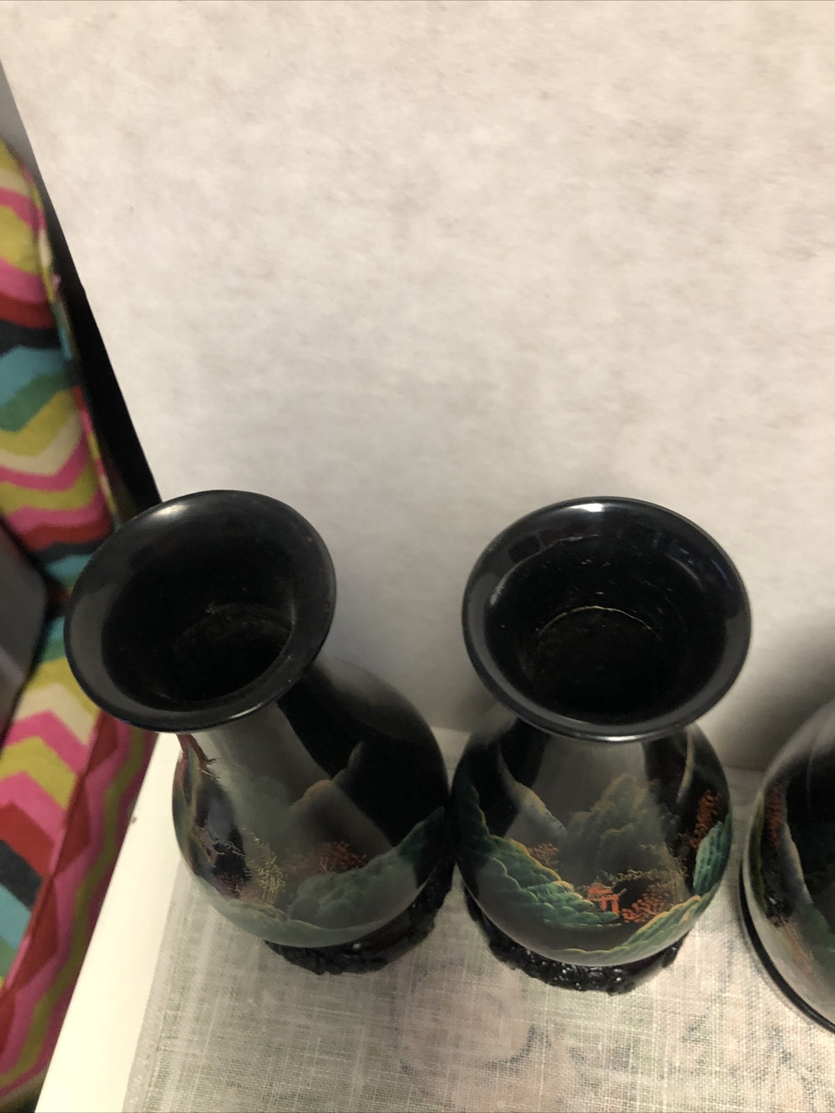 Vintage Fujian Lacquer Ware Asian Black Hand Painted Lot Of 62