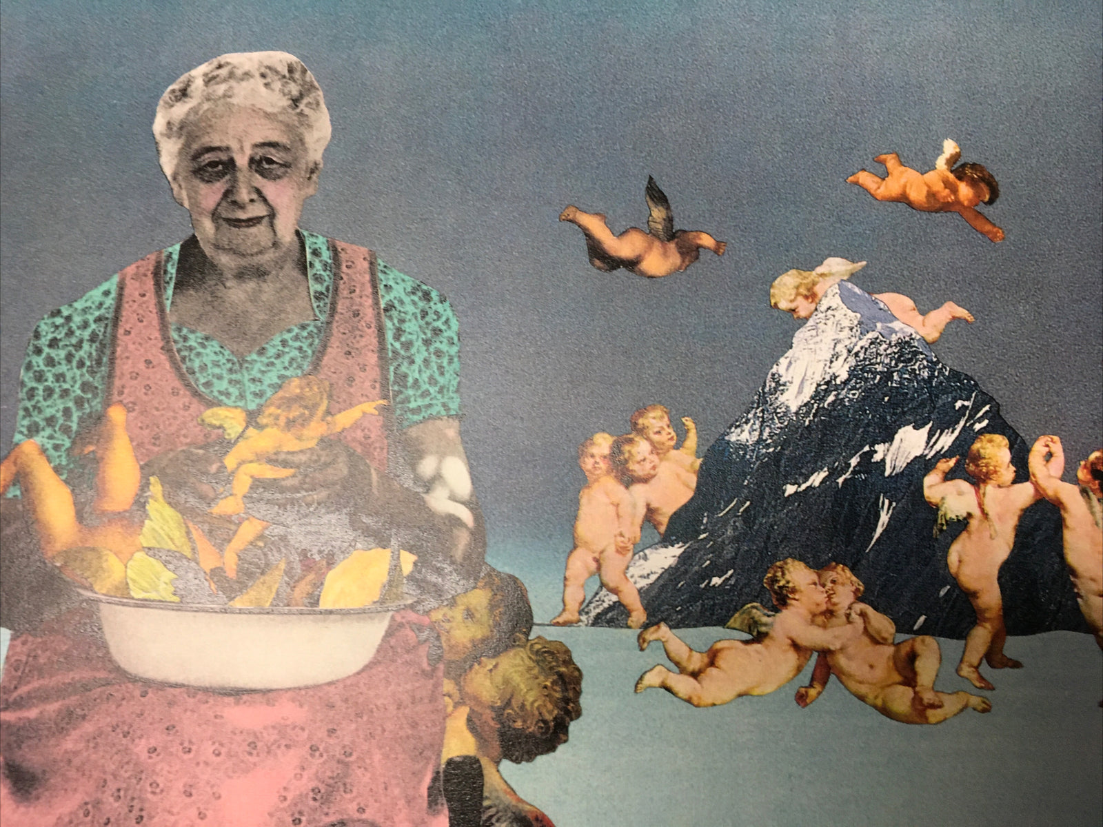 1991 Artist BARRY KITE Collage Art Print “Wings” Pop Art, Satire, 14”x11”0