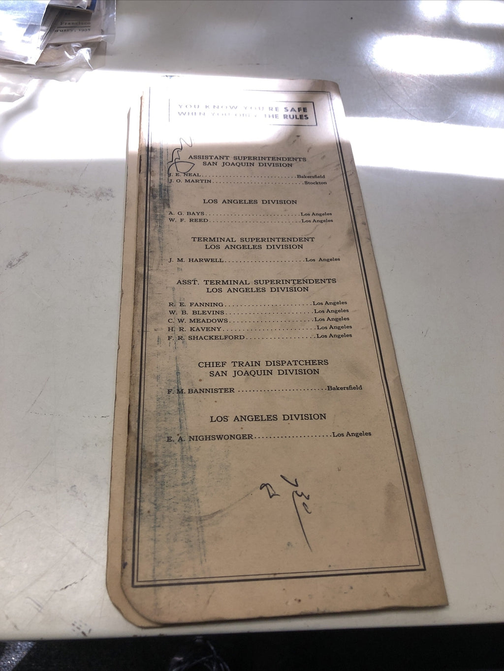 1971 Southern Pacific Company San Joaquin & Los Angeles Division Timetable #61