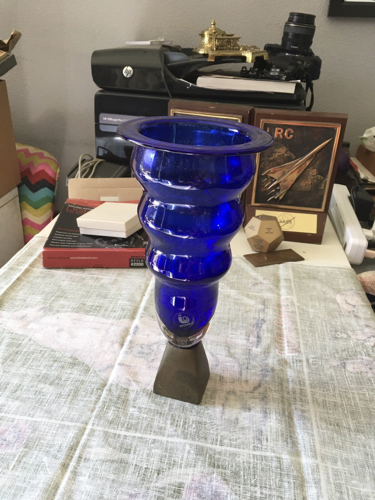 Hysteria France Art Glass Vase With Gold Toned Base 10.5”x5”0