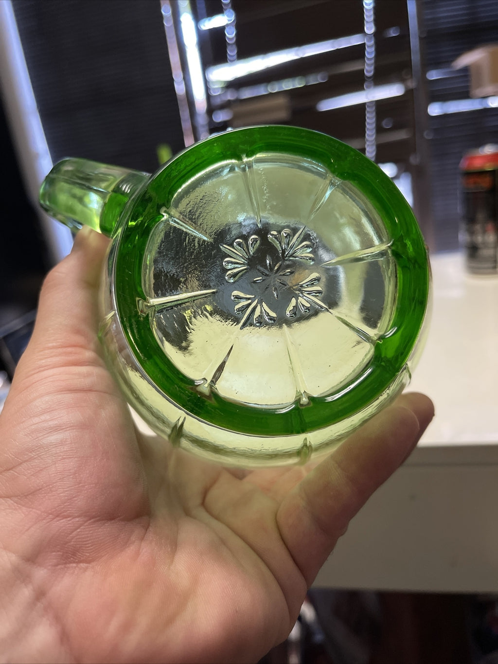 5” Vintage Emerald Green Glass Water Pitcher Very Unique3